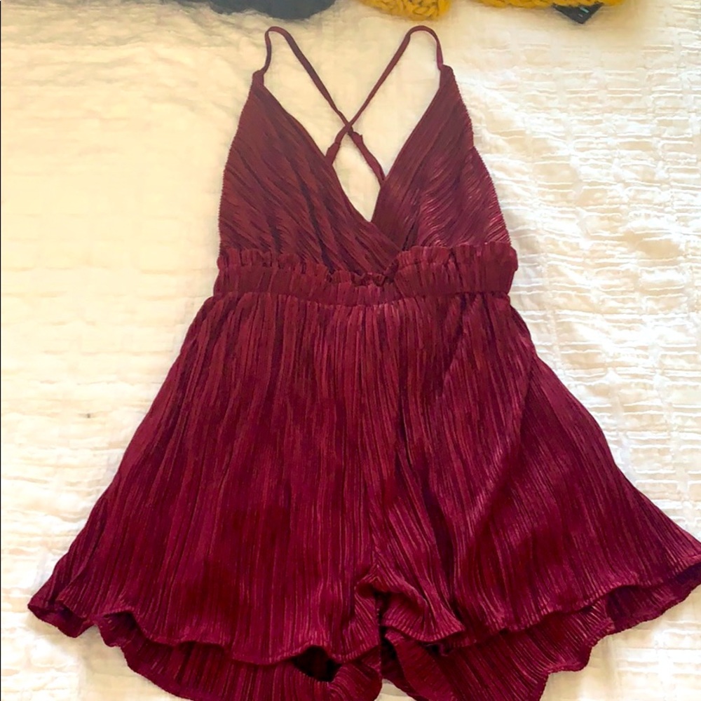 Never worn: Cranberry ripped satin romper